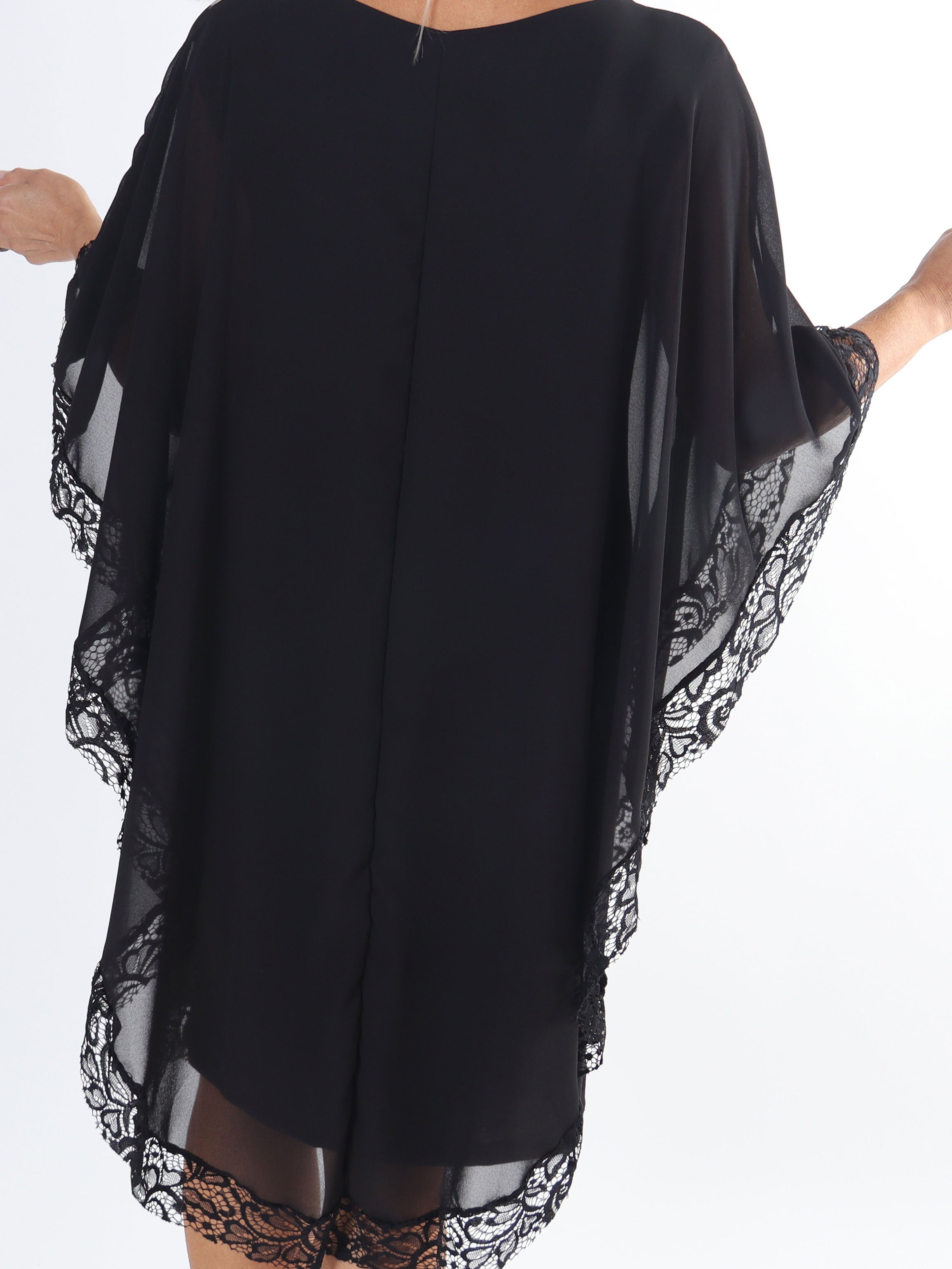 Kenya Edge - Plus size tunikakjole med chiffonlag og blondekant